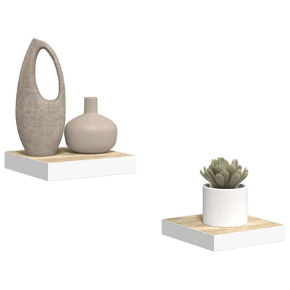 Schweberegale 2 Stk. Eichen-Optik und Weiß 23x23,5x3,8 cm MDF