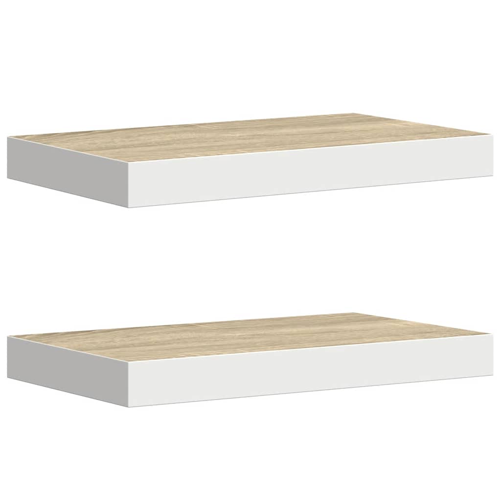 Schweberegale 2 Stk. Eichen-Optik und Weiß 40x23x3,8 cm MDF