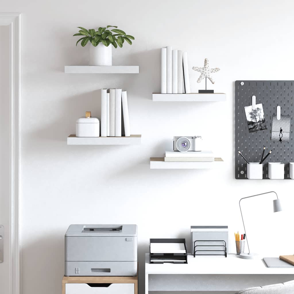 Schweberegale 4 Stk. Eichen-Optik und Weiß 50x23x3,8 cm MDF