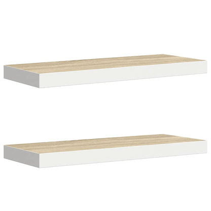 Schweberegale 2 Stk. Eichen-Optik und Weiß 60x23,5x3,8 cm MDF