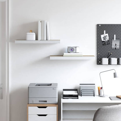 Schweberegale 2 Stk. Eichen-Optik und Weiß 60x23,5x3,8 cm MDF