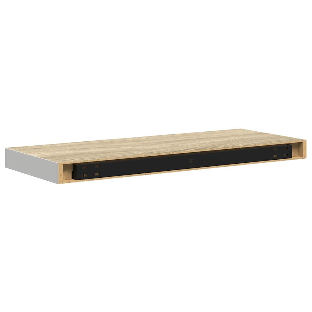 Schweberegale 2 Stk. Eichen-Optik und Weiß 60x23,5x3,8 cm MDF