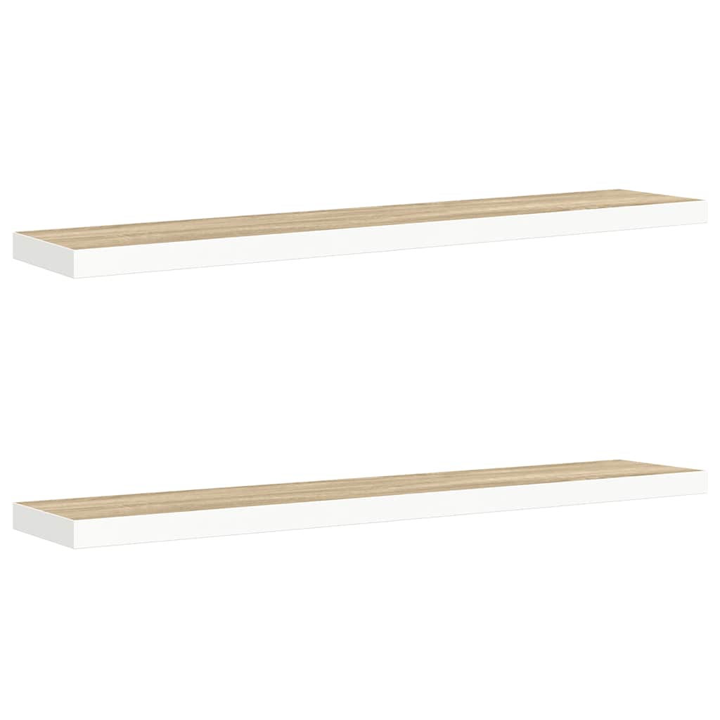 Schweberegale 2 Stk. Eichen-Optik und Weiß 120x23,5x3,8 cm MDF