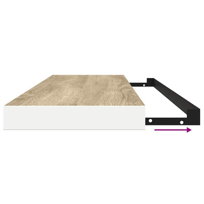 Schweberegale 2 Stk. Eichen-Optik und Weiß 120x23,5x3,8 cm MDF