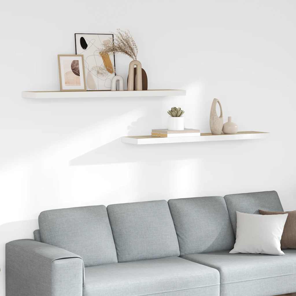 Schweberegale 2 Stk. Eichen-Optik und Weiß 120x23,5x3,8 cm MDF