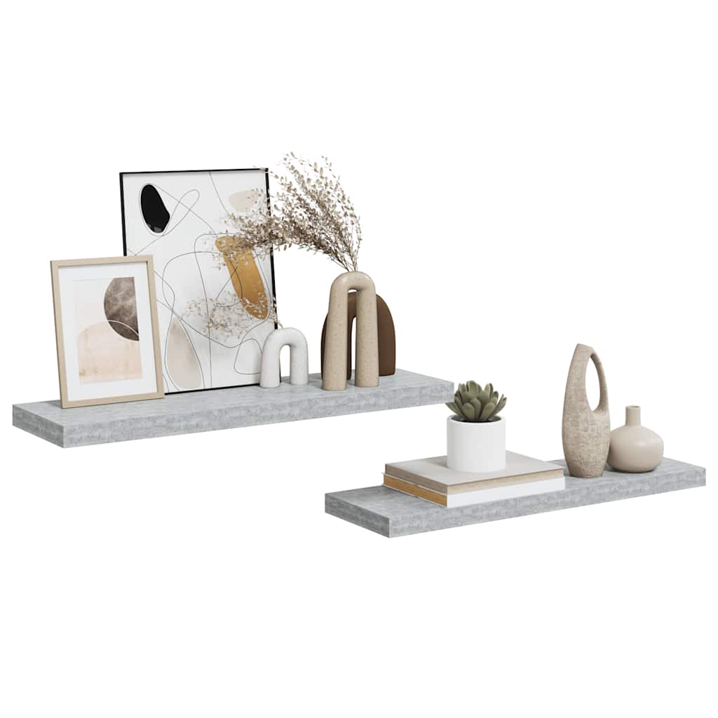 Schweberegale 2 Stk. Betongrau 80x23,5x3,8 cm MDF