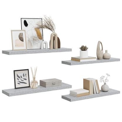 Schweberegale 4 Stk. Betongrau 90x23,5x3,8 cm MDF