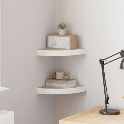 Eck-Wandregal 2 Stk. Eiche und Weiß 25x25x3,8 cm MDF