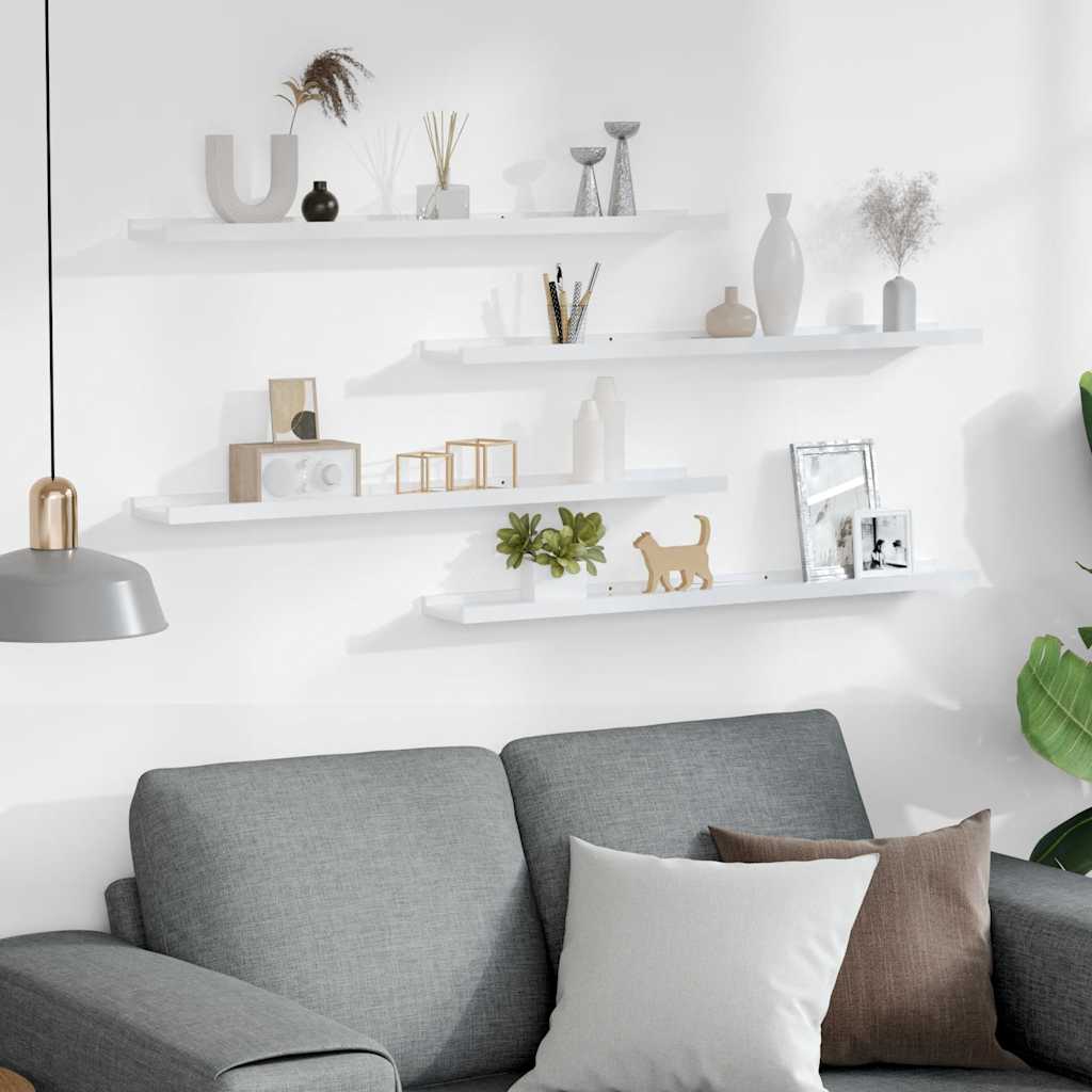 Wandregale 4 Stk. Hochglanz-Weiß 80x9x3 cm