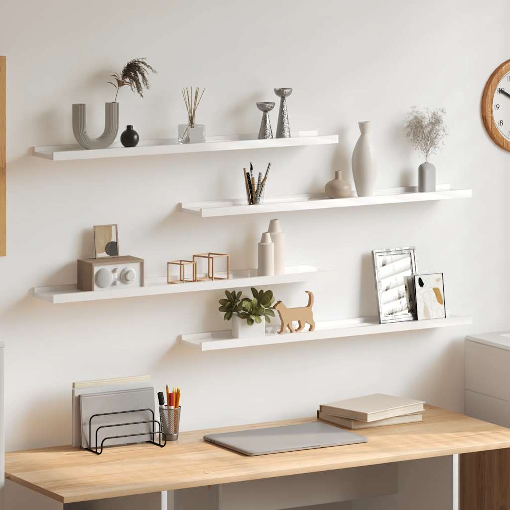 Wandregale 4 Stk. Hochglanz-Weiß 80x9x3 cm