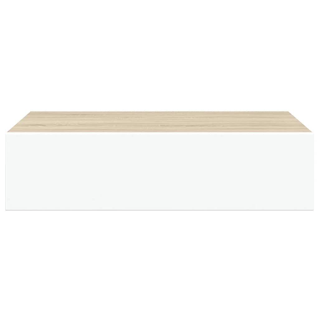 Wandmontiertes Schubladenregal Eiche und Weiß 40 x 23,5 x 10 cm MDF