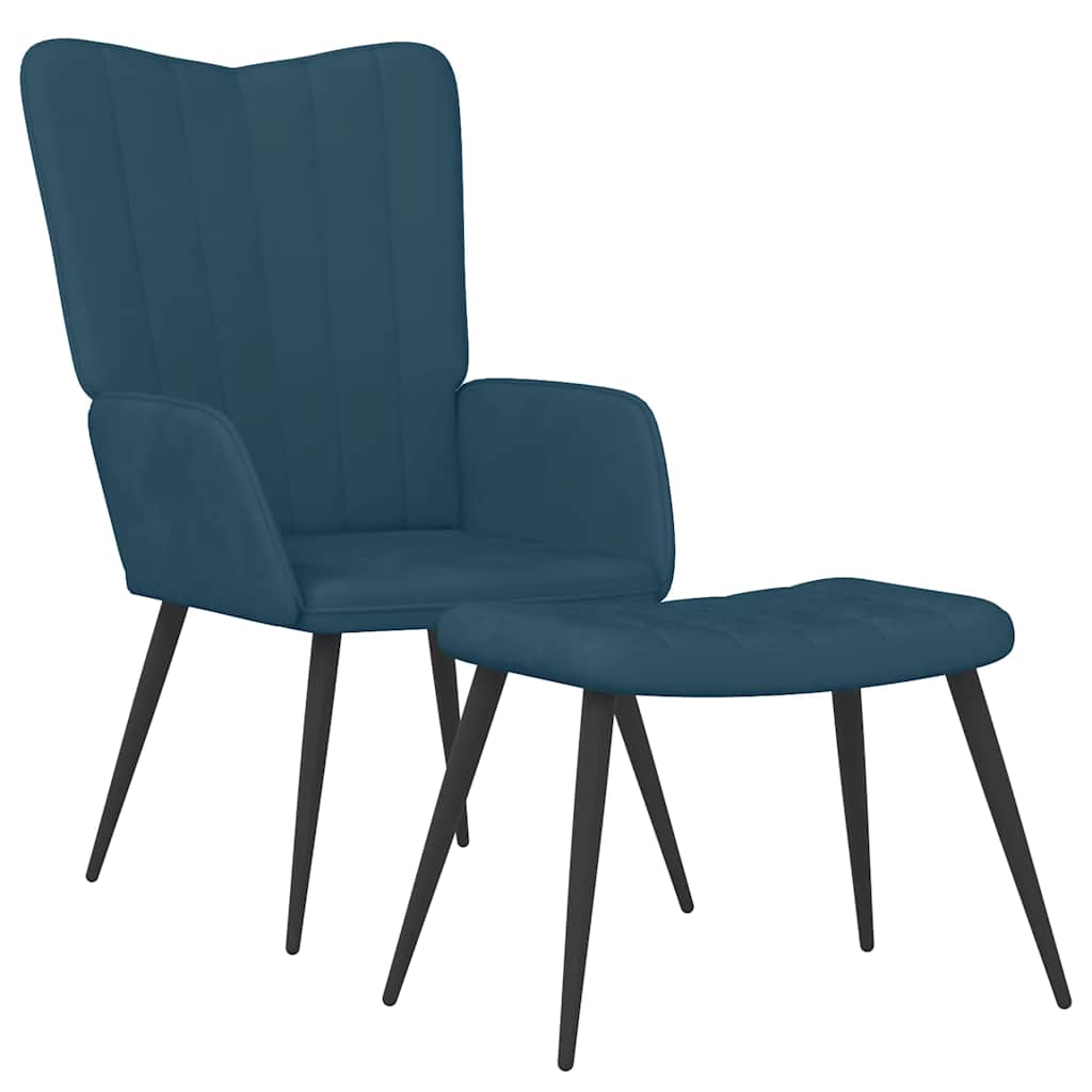 Relaxsessel mit Hocker Blau Samt