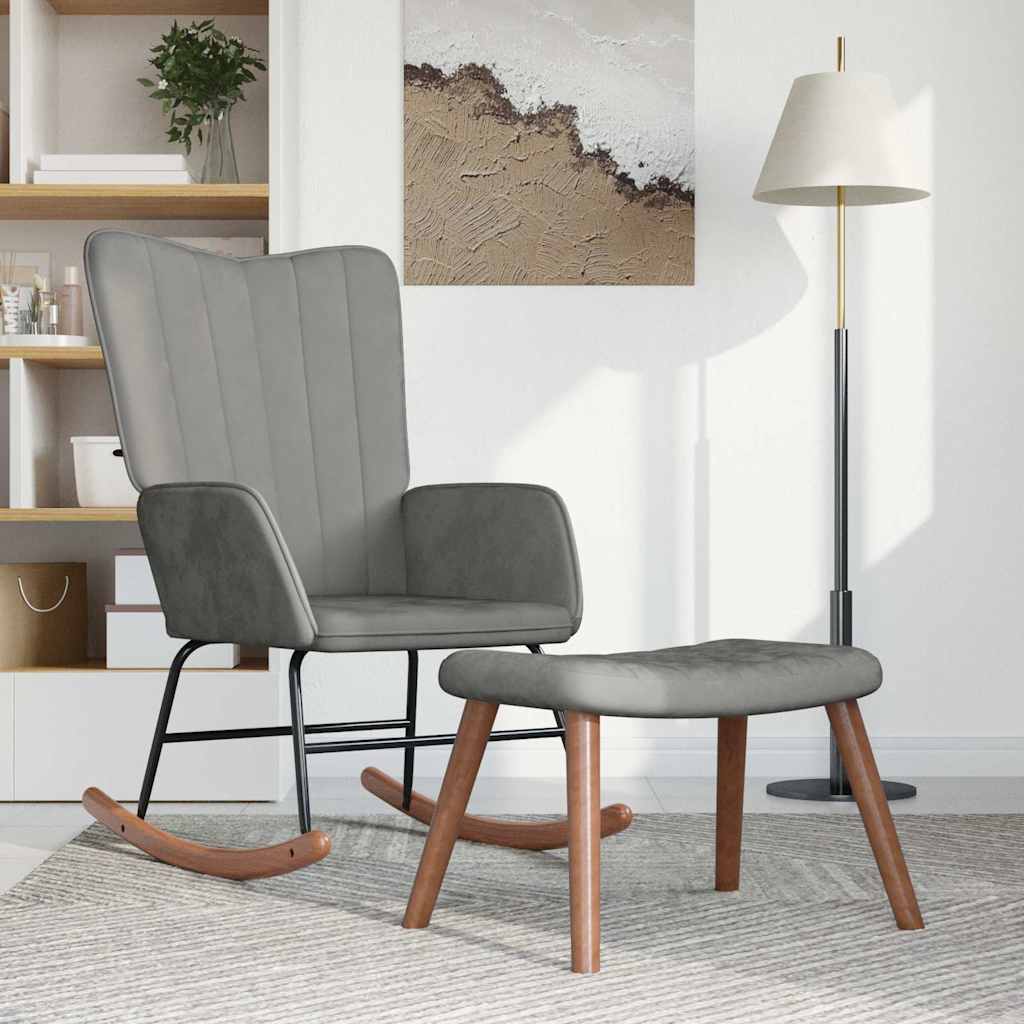 Schaukelsessel mit Hocker Hellgrau Samt