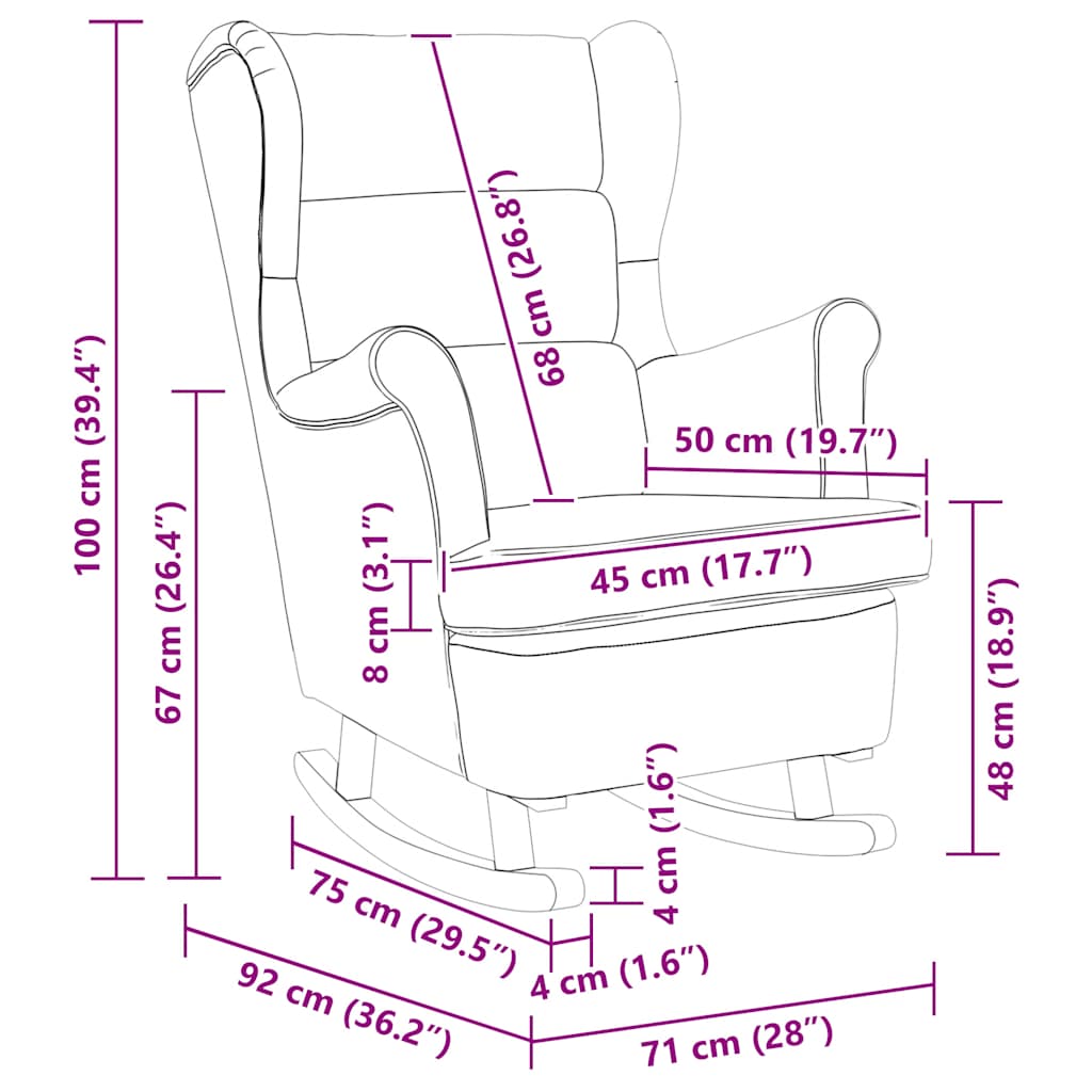 Schaukelstuhl Ohrensessel Blau Samt und Massivholz