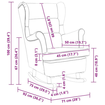 Schaukelstuhl Ohrensessel Hellgrau Samt und Massivholz