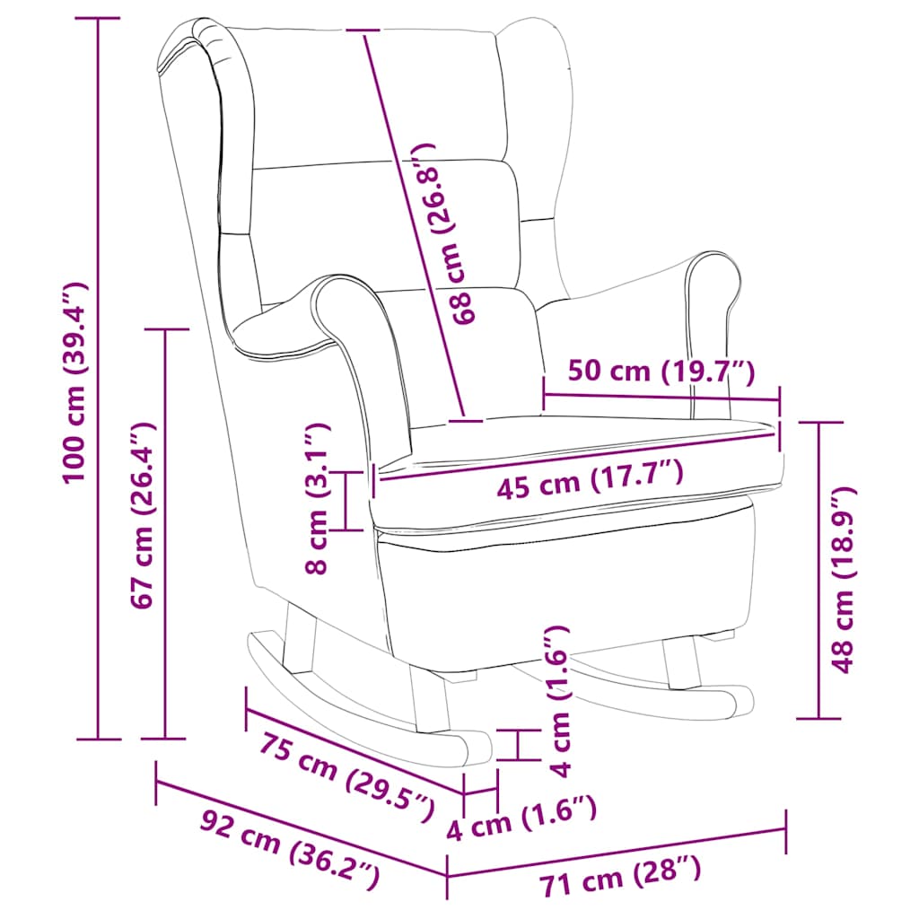 Schaukelstuhl Ohrensessel Dunkelgrau Samt und Massivholz
