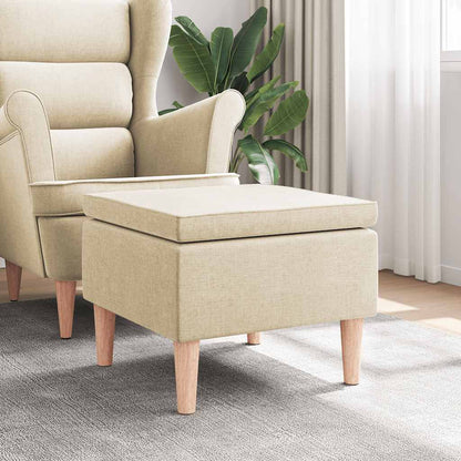 Hocker mit Holzbeinen Creme Stoff