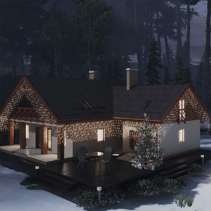 Lichtervorhang LED Eiszapfen 10 m 400 LED Warmweiß 8 Funktionen