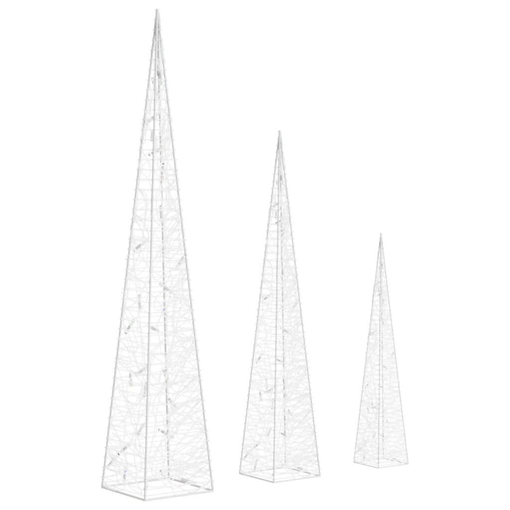 LED-Leuchtkegel-Set Acryl Deko Kaltweiß 30/45/60 cm