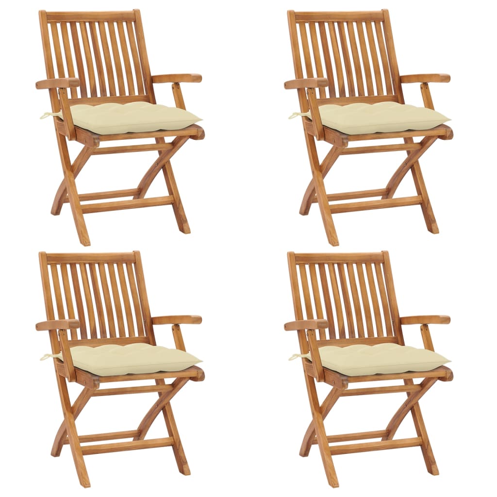 Klappbare Gartenstühle mit Kissen 4 Stk. Massivholz Teak