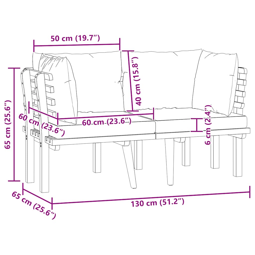2-Sitzer-Gartensofa mit Kissen Massivholz Akazie