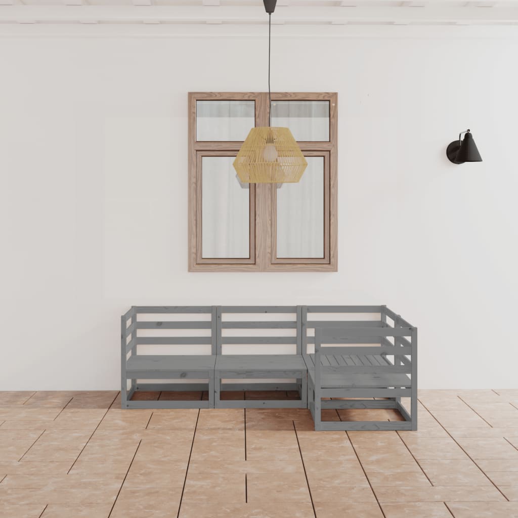 4-tlg. Garten-Lounge-Set Grau Massivholz Kiefer