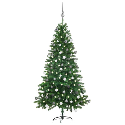 Künstlicher Weihnachtsbaum mit Beleuchtung & Kugeln 150 cm Grün
