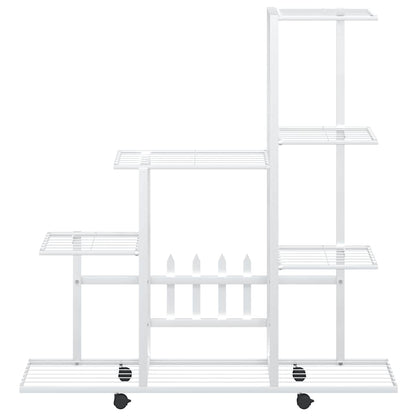 Blumenständer auf Rollen 94,5x25x92,5 cm Weiß Metall