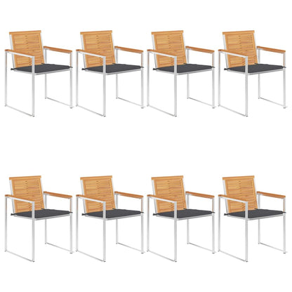 8 Stk. Gartenstühle mit Kissen Massivholz Teak