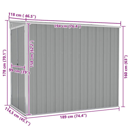Anbauschuppen Grau 118x194x178 cm Verzinkter Stahl