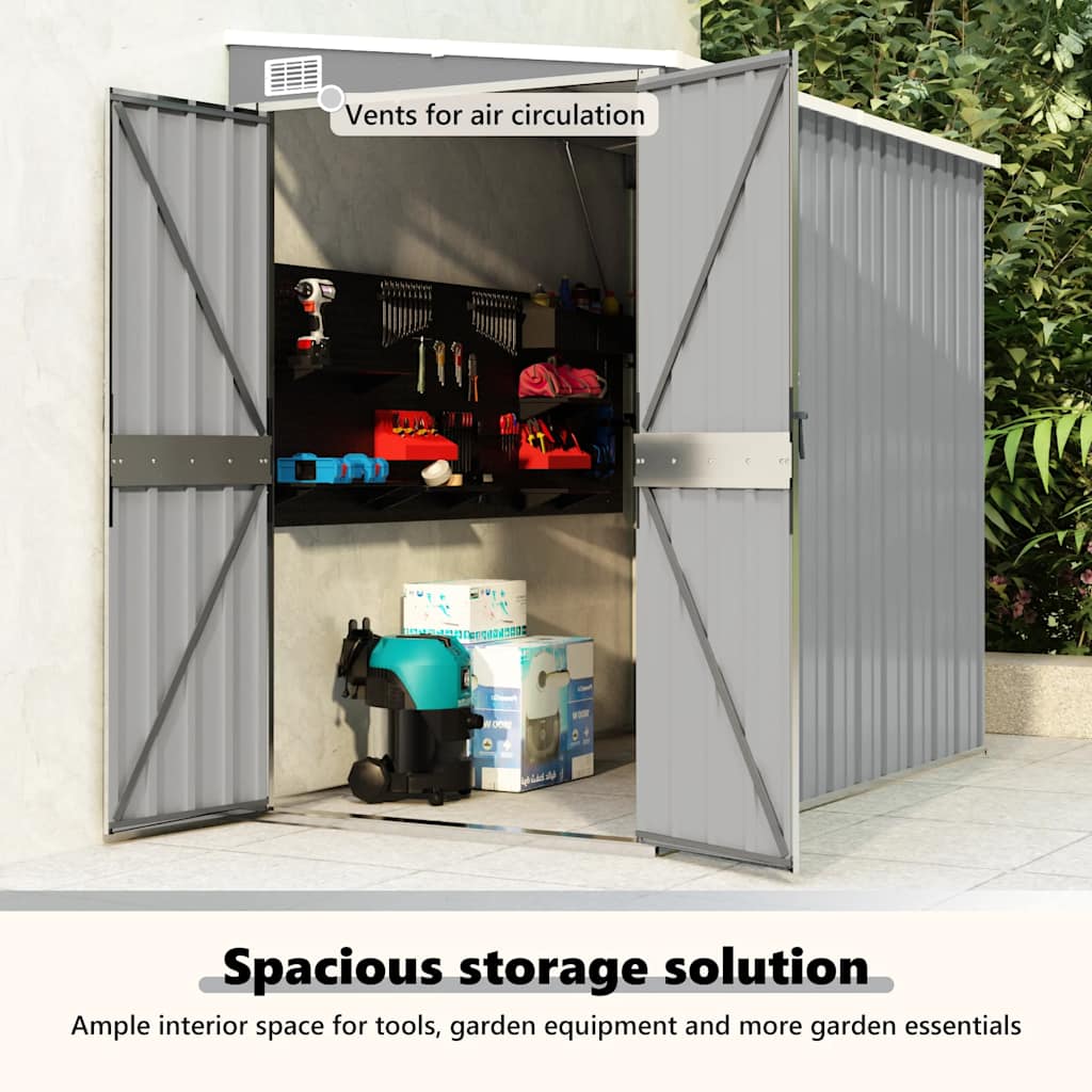 Anbauschuppen Grau 118x194x178 cm Verzinkter Stahl