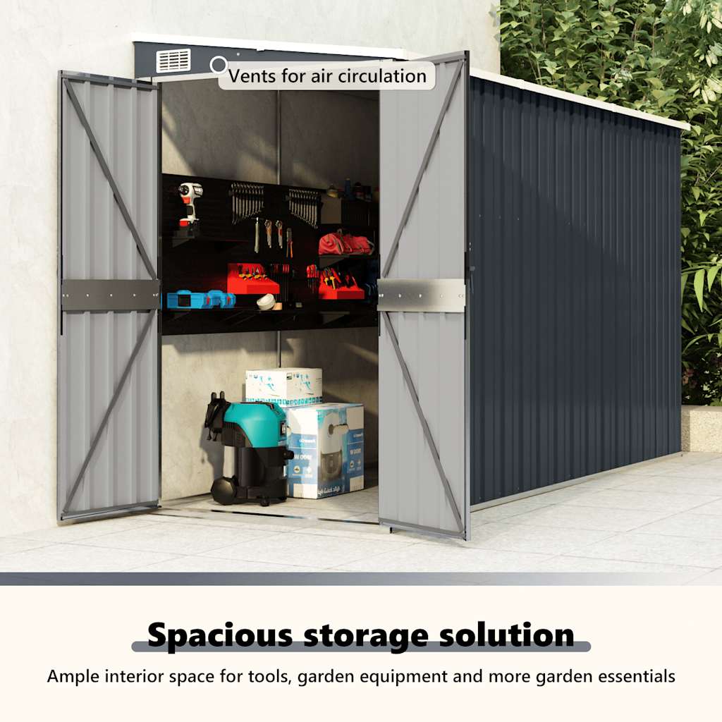 Anbauschuppen Anthrazit 118x288x178 cm Verzinkter Stahl