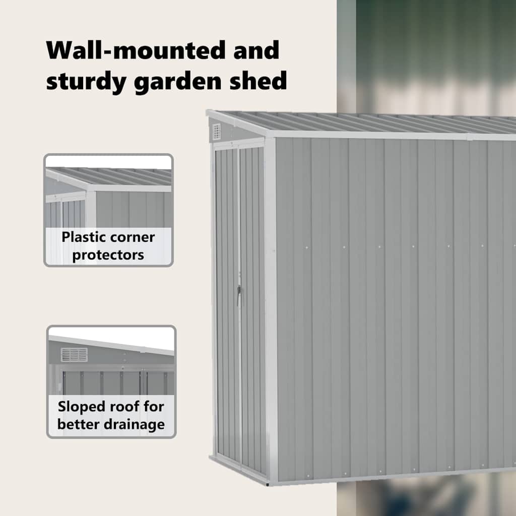 Anbauschuppen Grau 118x382x178 cm Verzinkter Stahl