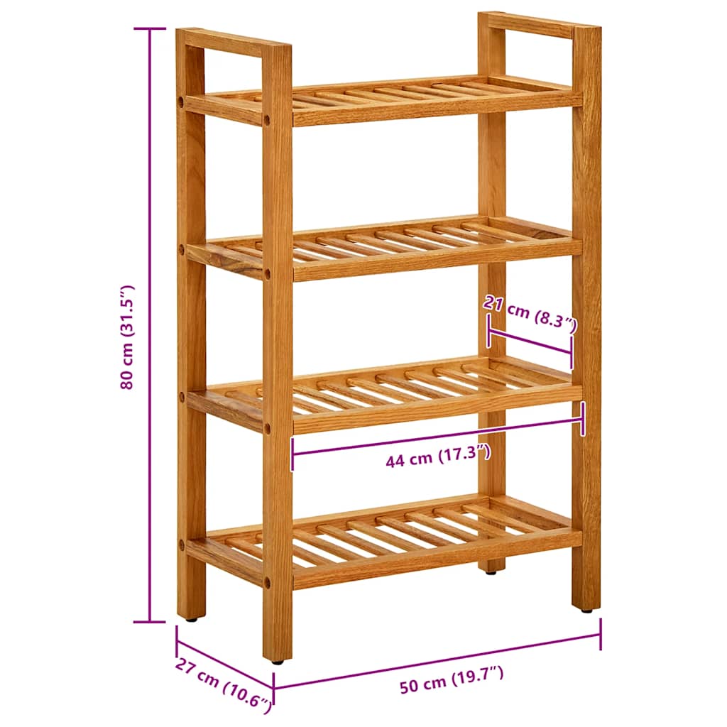 Schuhregal mit 4 Etagen 50x27x80 cm Massivholz Eiche