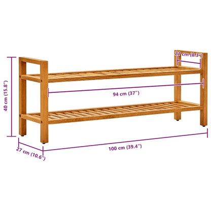Schuhregal mit 2 Etagen 100x27x40 cm Massivholz Eiche
