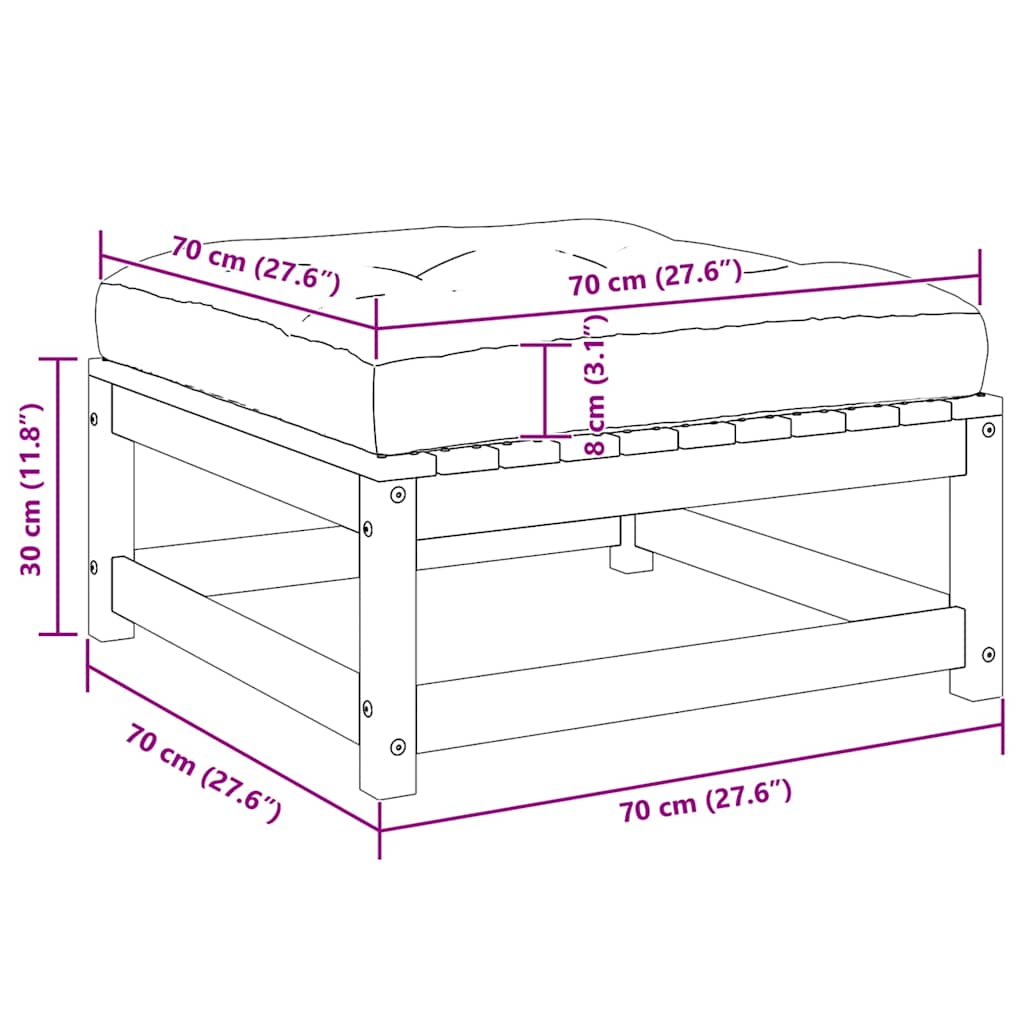 Garten-Fußhocker mit Kissen Massivholz Kiefer