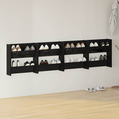 Wand-Schuhschränke 4 Stk. Hochglanz-Schwarz 60x18x60 cm