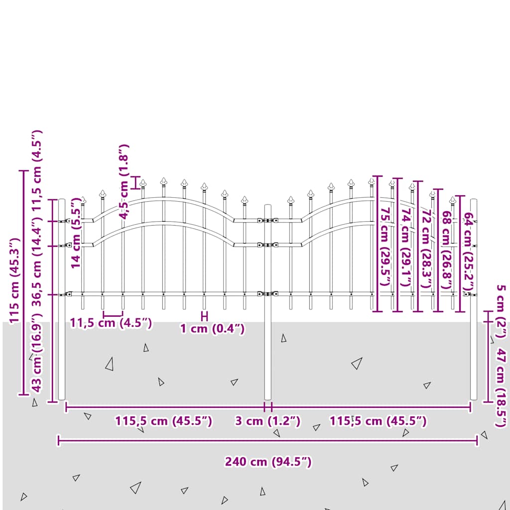 Gartenzaun Woerden mit Speerspitze Schwarz 240 x 75 cm Stahl