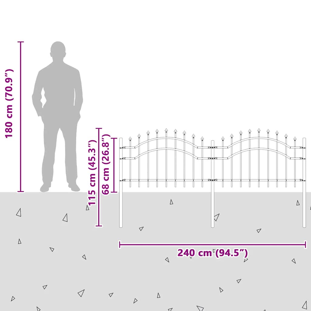 Gartenzaun Woerden mit Speerspitze Schwarz 240 x 75 cm Stahl