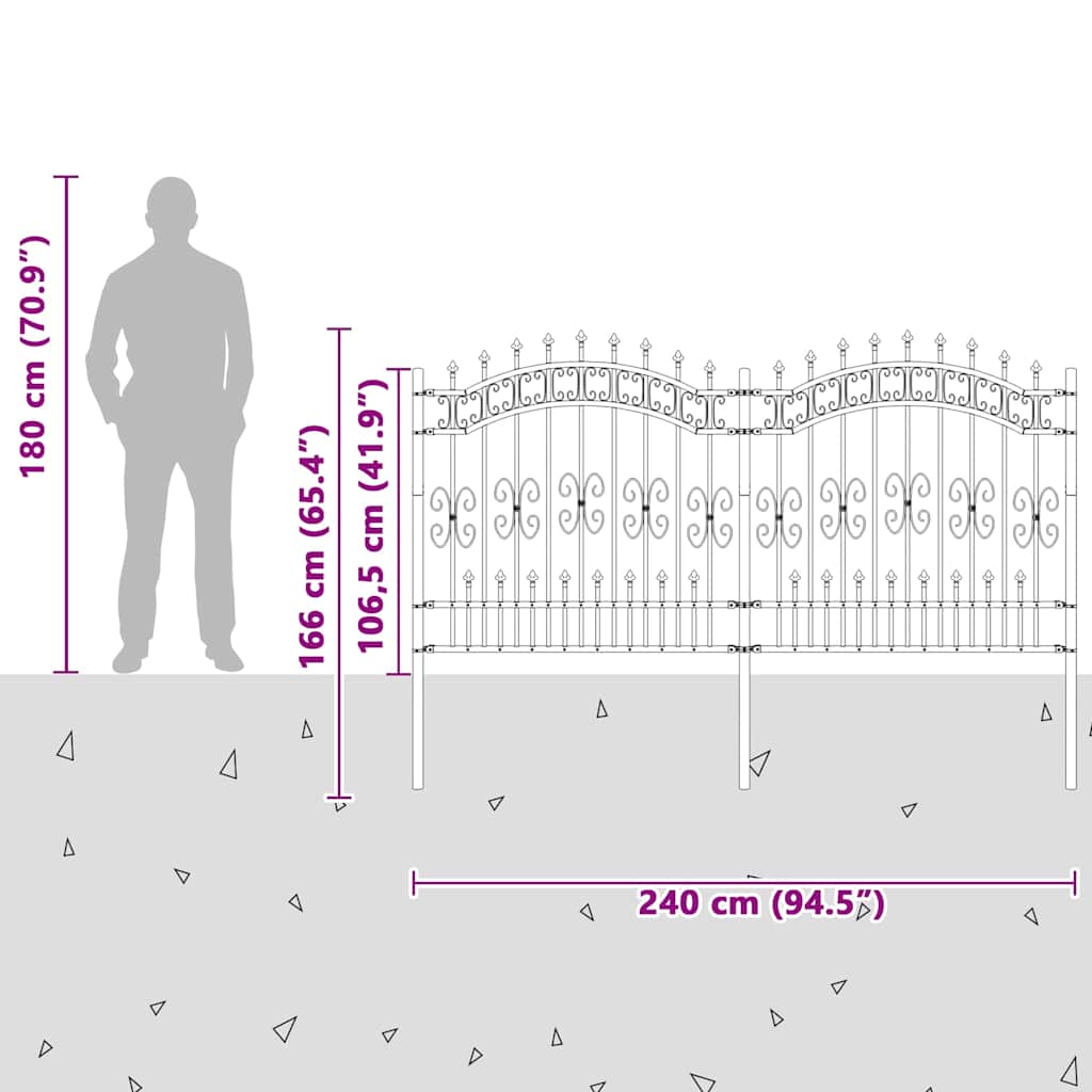 Gartenzaun Kampen mit Speerspitze Schwarz 240 x 125 cm Stahl