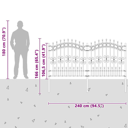 Gartenzaun Kampen mit Speerspitze Schwarz 240 x 125 cm Stahl