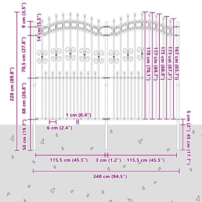 Gartenzaun Kampen mit Speerspitze Schwarz 240 x 175 cm Stahl