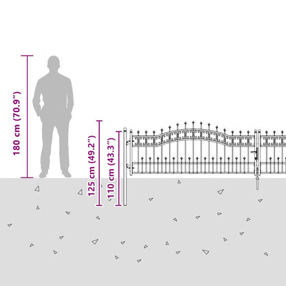 Gartentor Kampen mit Speerspitze Schwarz 394,5 x 78 cm Stahl