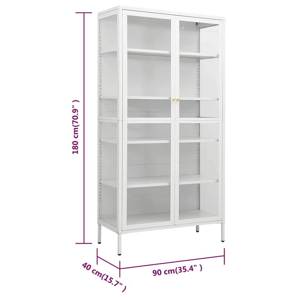 Vitrine Weiß 90x40x180 cm Stahl und Gehärtetes Glas