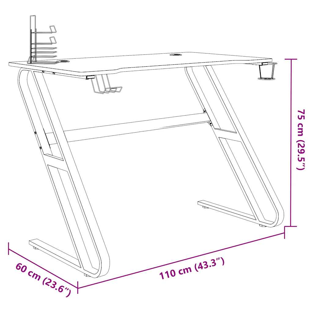 Gaming-Schreibtisch mit ZZ-Gestell Schwarz 110x60x75 cm