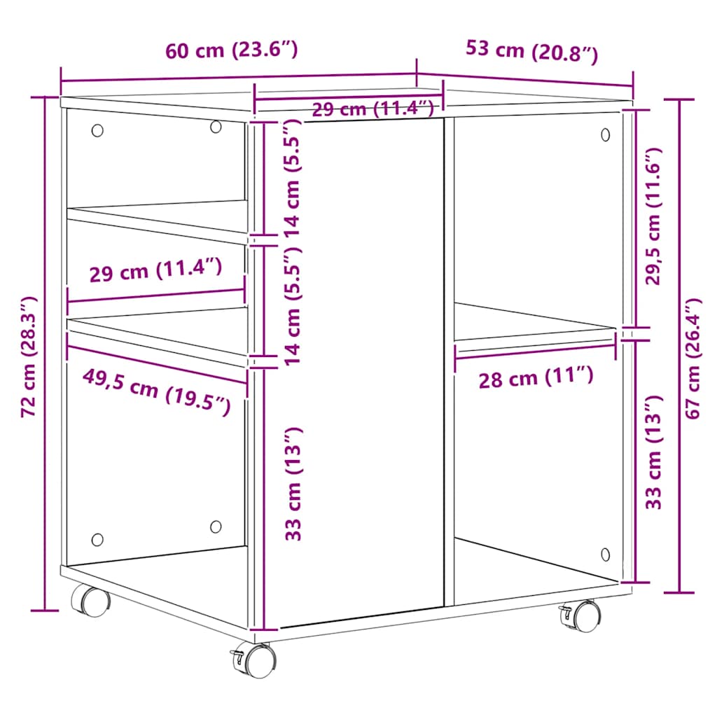 Rollschrank Betongrau 60x53x72 cm Holzwerkstoff