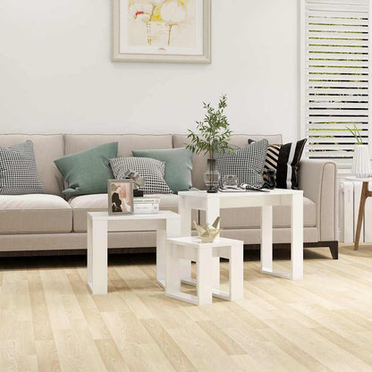 Satztische 3-tlg. Hochglanz-Weiß Holzwerkstoff