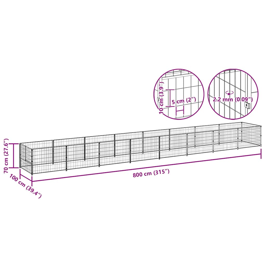 Hundezwinger Schwarz 8 m² Stahl