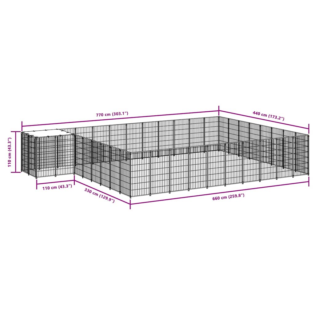 Hundezwinger Schwarz 30,25 m² Stahl