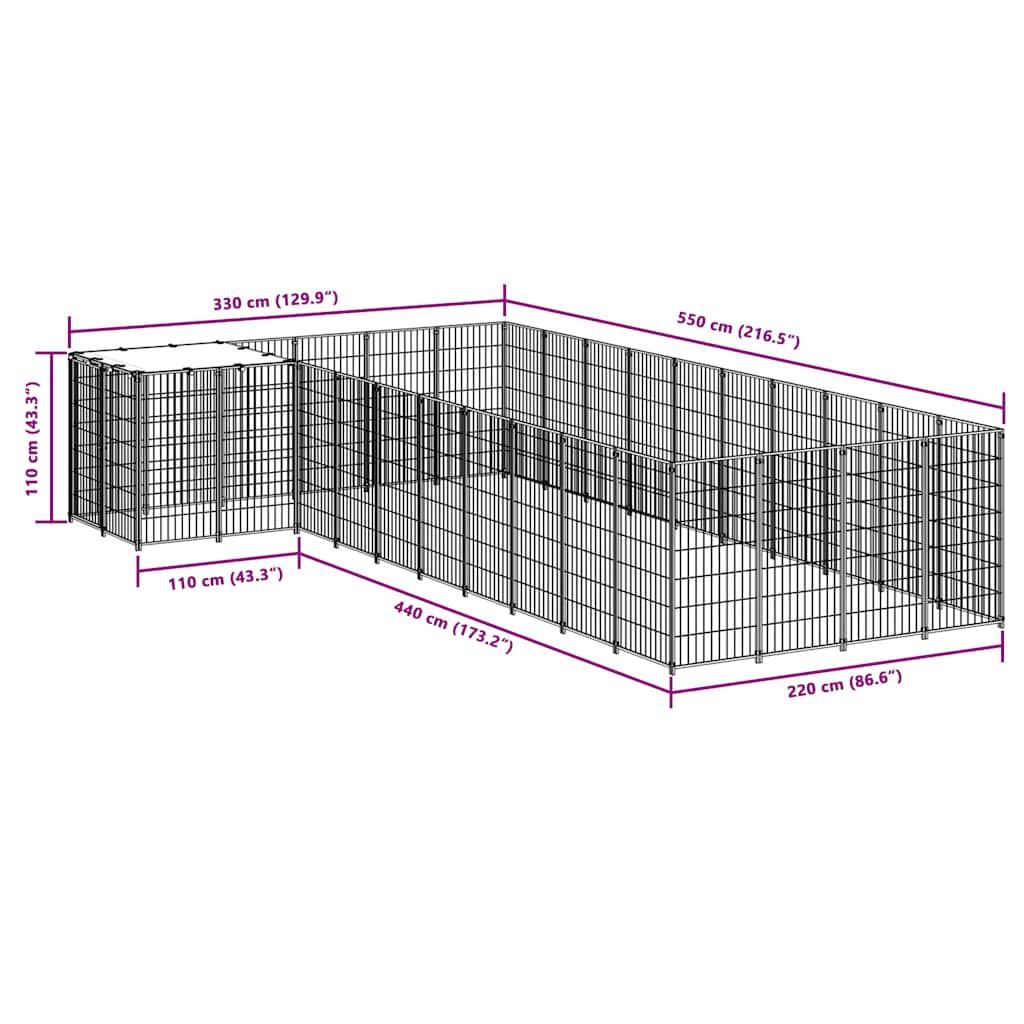 Hundezwinger Schwarz 13,31 m² Stahl